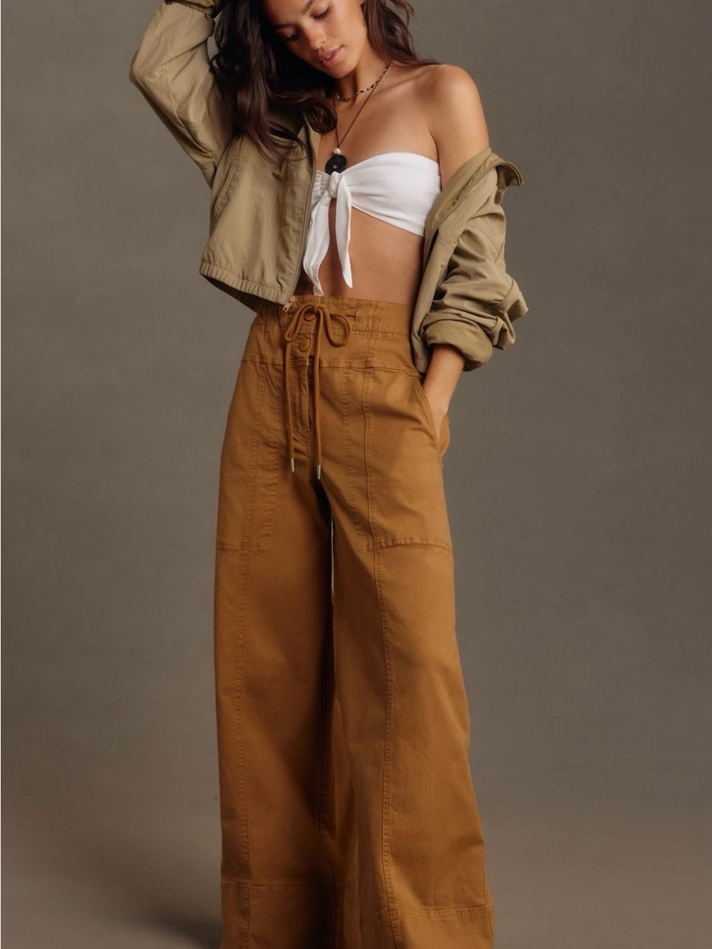 Maeve by Anthropologie Wide-Leg Drawstring Utility Pants - Brown